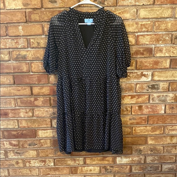 CeCe Dresses & Skirts - CeCe Black V-Neck w/ Sheer Puff Sleeves Midi Dress